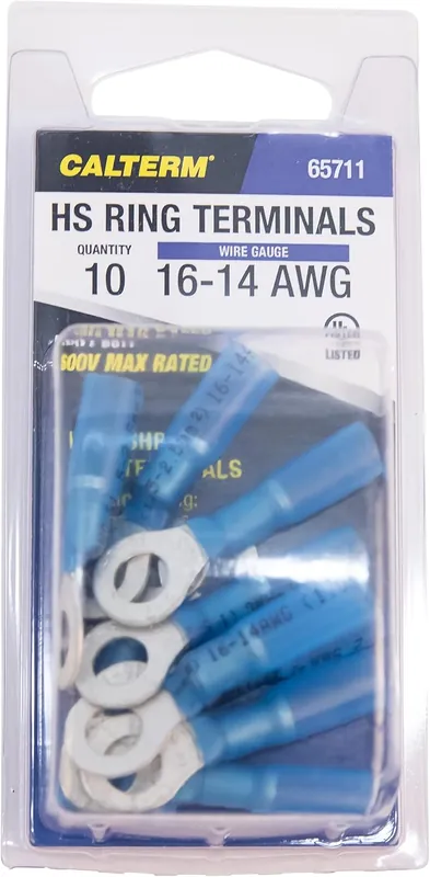Calterm 65711 Heat-Shrink Ring Terminal 16-14 Gauge Wire 10 Pk.