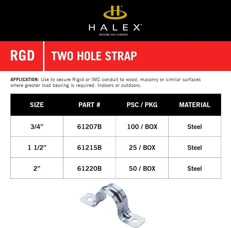 Halex 61220B 2 Inch Rigid Two Hole Strap 50 Per Pack