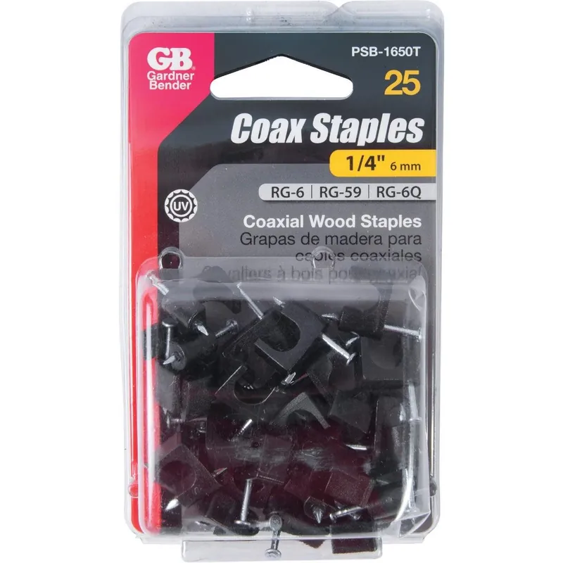 Gardner Bender PSB-1650T 1/4 In. UV-Resistant Poly Black Coaxial Staple 25 Pack
