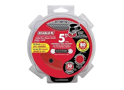 AMAZON.COM DCD050080H50G Diablo 5 in. 80-Grit Universal Hole Random Orbital Sanding Disc 50-Pack