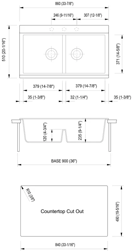 ALFI AB3418DBDI-T Granite Composite Workstation Step Rim Double Bowl Drop In Sink