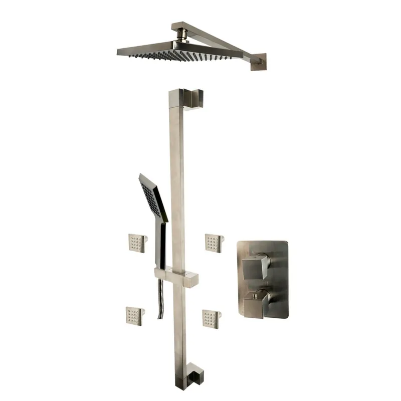 Alfi AB2287-BN Brand Thermostatic Shower System with Shower Head, Hand Shower, Slide Bar, Bodysprays, Shower Arm, Hose, and Valve Trim