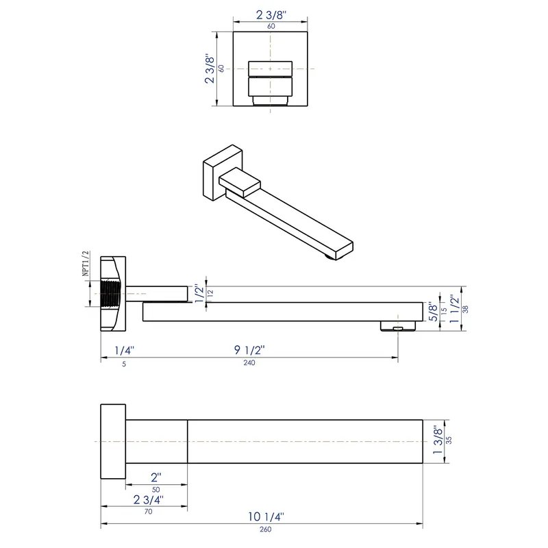 Alfi AB7701-BN Brand Brushed Nickel Square Foldable Tub Spout
