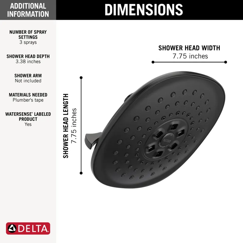 Delta 52686-BL Universal Showering Components: H2Okinetic 3-Setting Raincan Shower Head