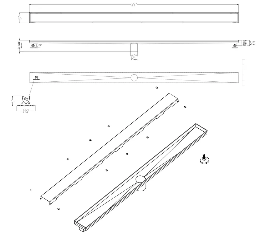 ALFI ABLD59B-BM Linear Shower Drain with Solid Cover
