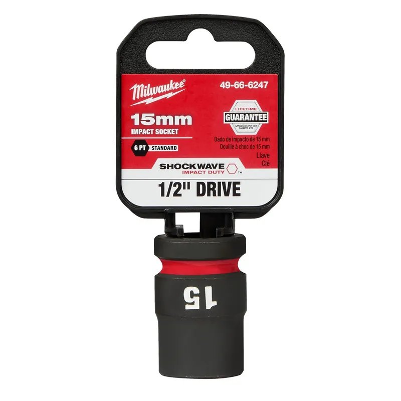 Milwaukee 49-66-6247 Shockwave Impact Duty 1/2 Drive 15MM Standard 6 Point Socket