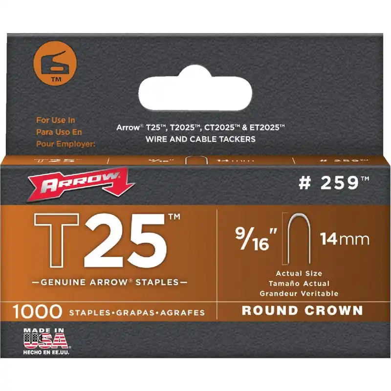 Arrow 259 T25 Round Crown Cable Staple 9/16 In. 1100-Pack