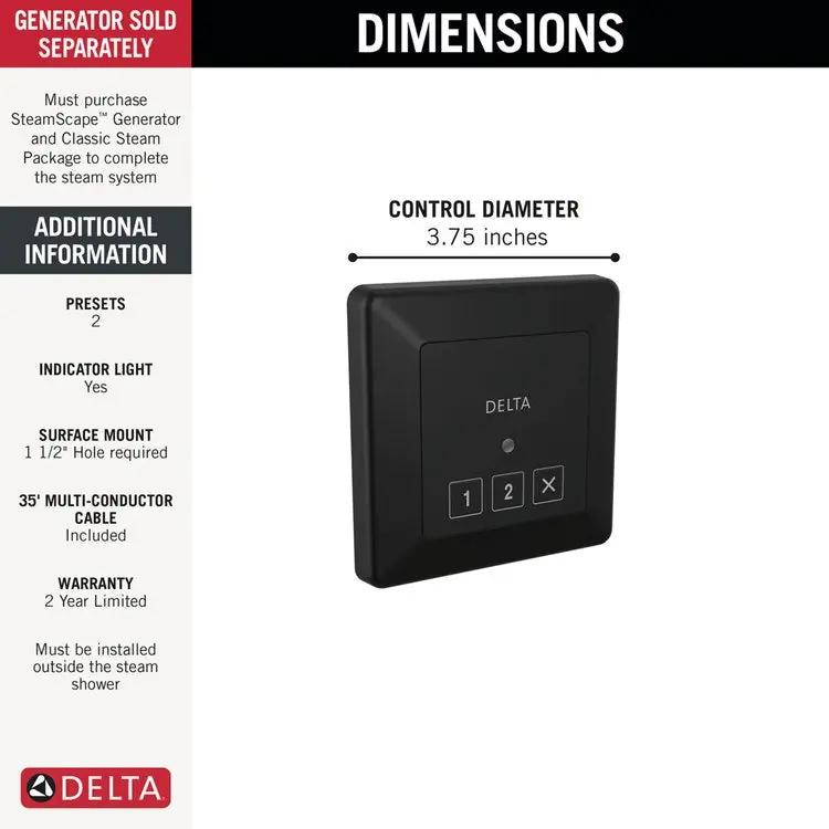 Delta 5CN-220T-BL Steam Control Exterior Square