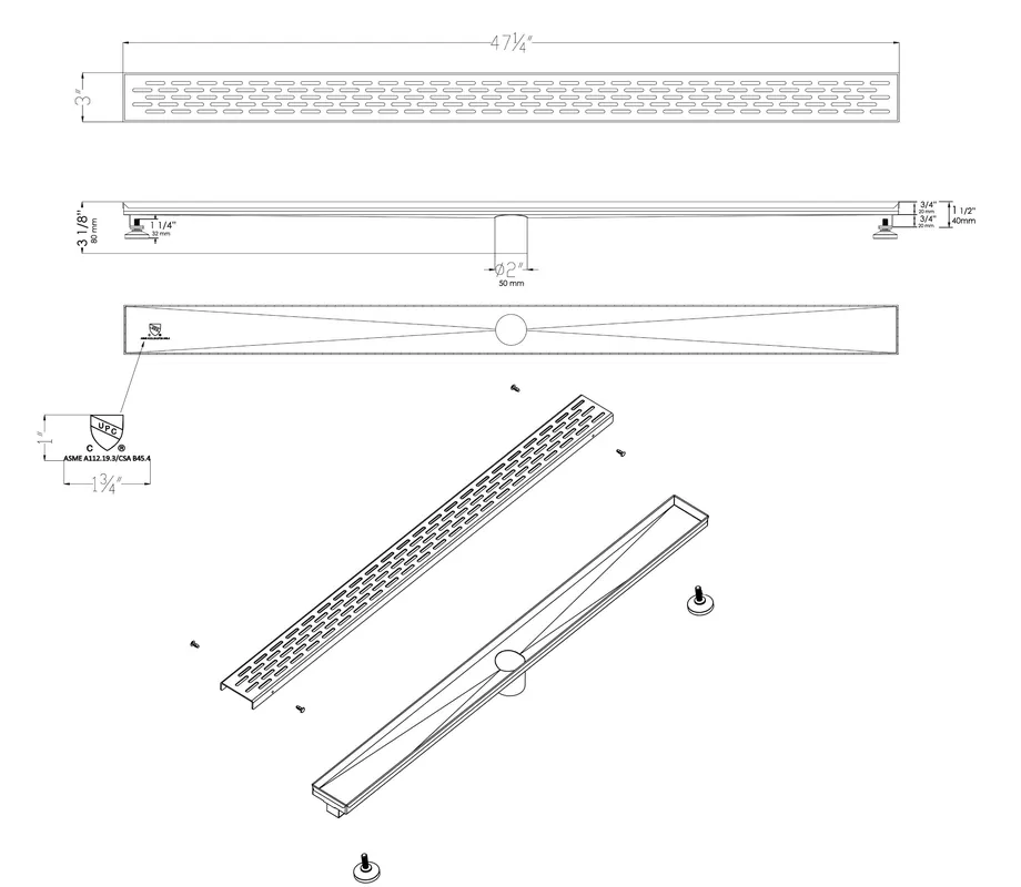 ALFI ABLD47C-BM Linear Shower Drain