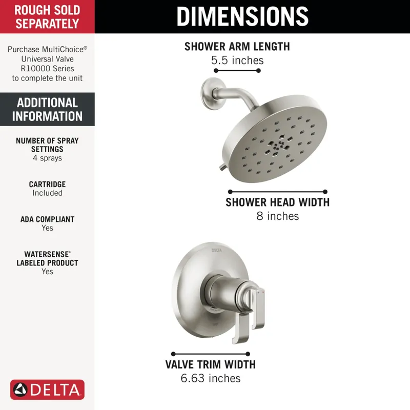 Delta T17T289-SS-PR Tetra 17T Series Shower Trim