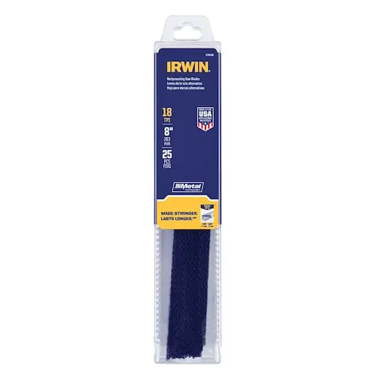 Irwin 372818B 8 inches 18TPI Metal Cutting Reciprocating Bi-Metal Blades 25/Pack