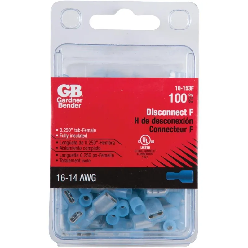Gardner Bender 10-153F Female Fully-Insulated Disconnect 16-14 AWG (100-Pack)