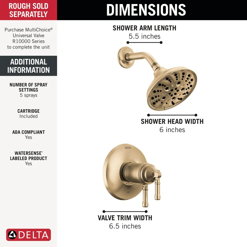 Delta T17T284-CZ-PR Broderick 17T Series Shower Trim 1.75 gpm