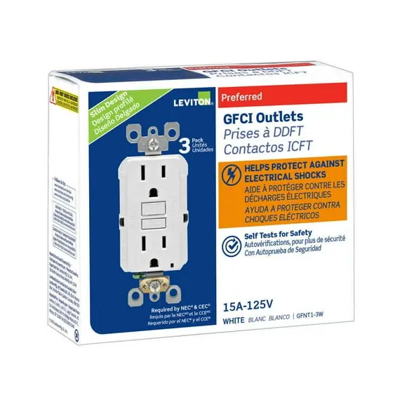 Leviton M02-GFNT1-03W SmartlockPro Self-Test GFCI 15 Amp (3-Pack)