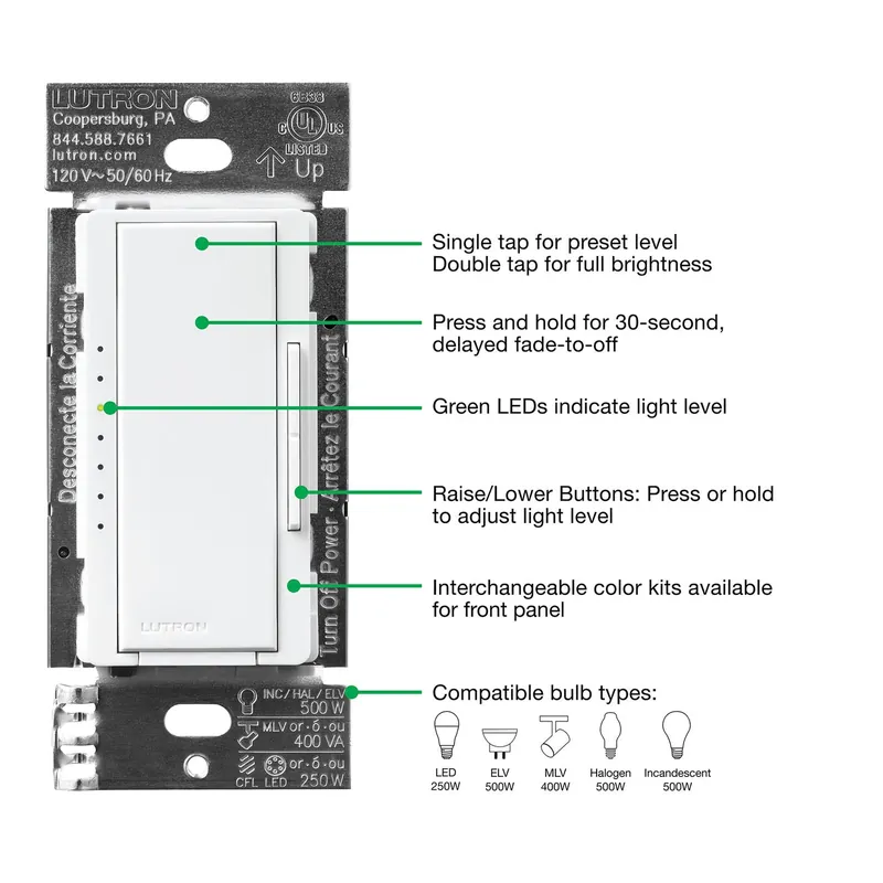 Lutron MA-PRO-TP Maestro PRO LED+ Dimmer 600 W