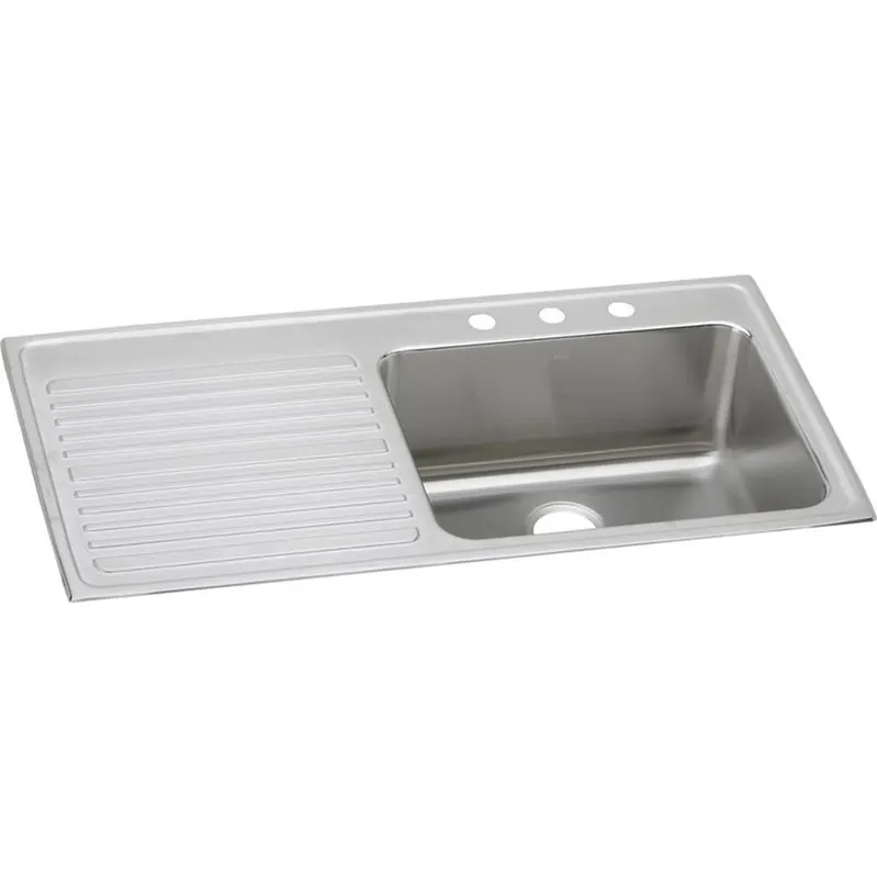 Elkay ILGR4322R1 Lustertone Classic Stainless Steel 43 inches x 22 inches x 10 inches 1-Hole Single Bowl Drop-in Sink w/Right Drainboard