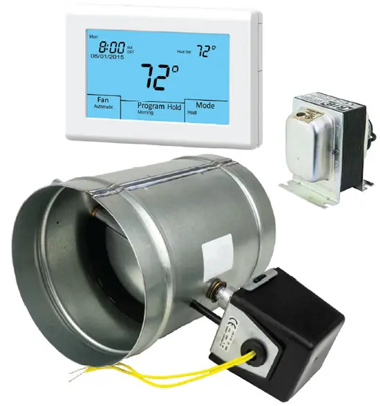 Io Hvac Controls UT32-VK-10 Ventilation Kit includes Titan Thermostat 10 inches 24V Powered Open / Spring Closed Damper and 20VA Transformer