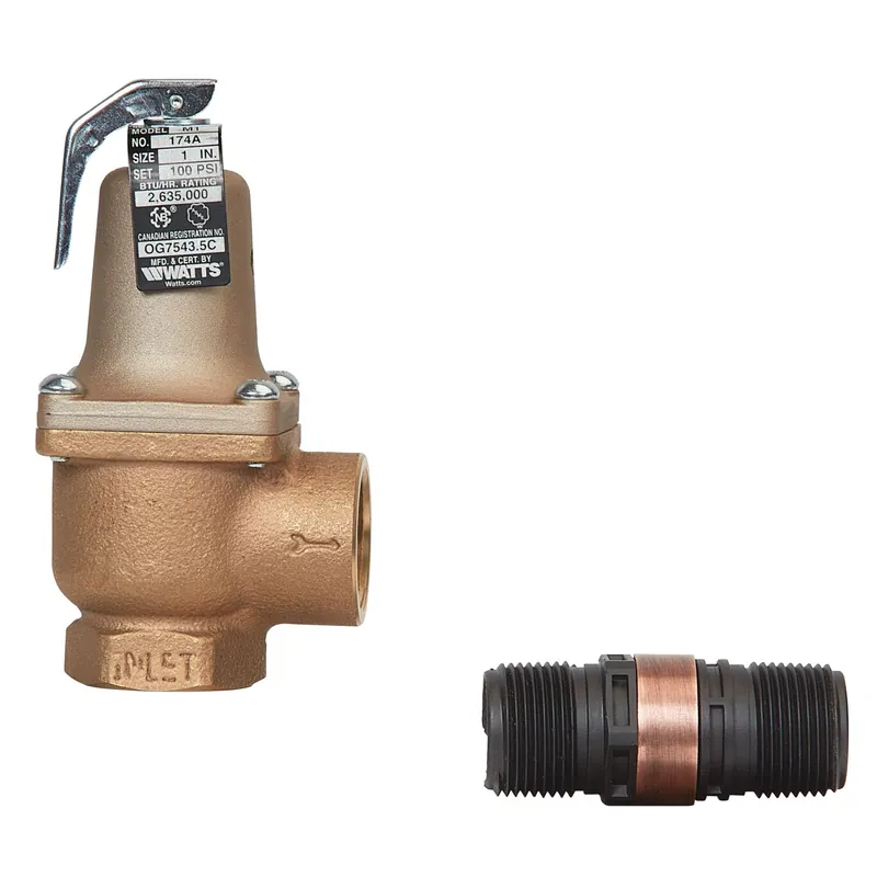 Watts F274944 1 IN 174A Bronze Boiler Pressure Relief Valve, 35 psi, Discharge Line Flood Sensor Included