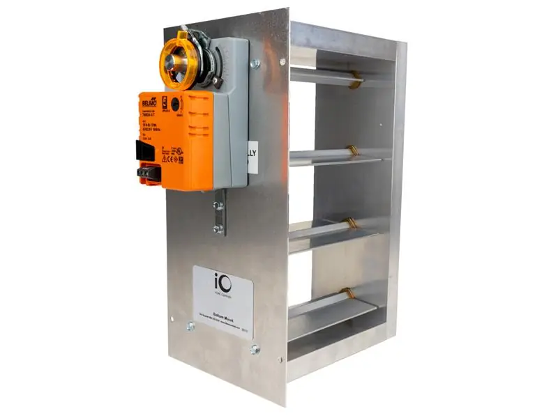Io Hvac Controls RM-1806-BM Rheem 18 x 06 Rectangular Bottom Mount Zone Damper, 35 Second Belimo Actuator (3-Wire)