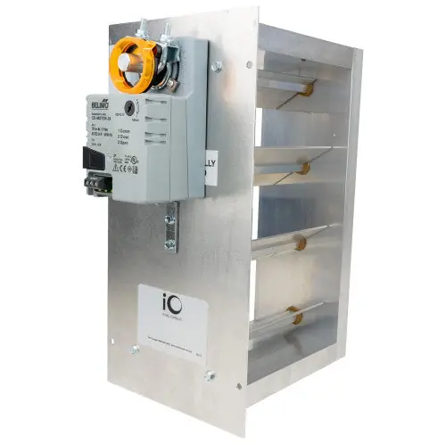 Io Hvac Controls MD-2820-BM 28 inches x 20 inches Rectangular 2 Position Zone- Bottom Mount Damper - Belimo 3 Wire Actuator