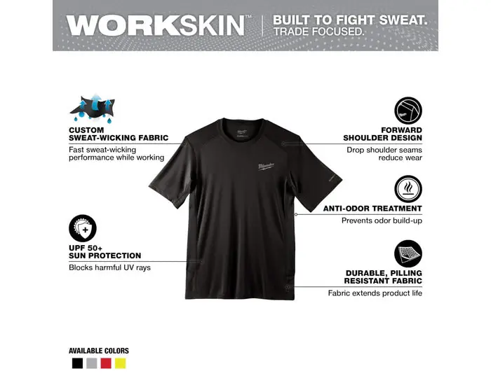 Milwaukee 414B-2XL WORKSKIN Lightweight Performance Short Sleeve Shirt, Unisex, 2XL, Polyester