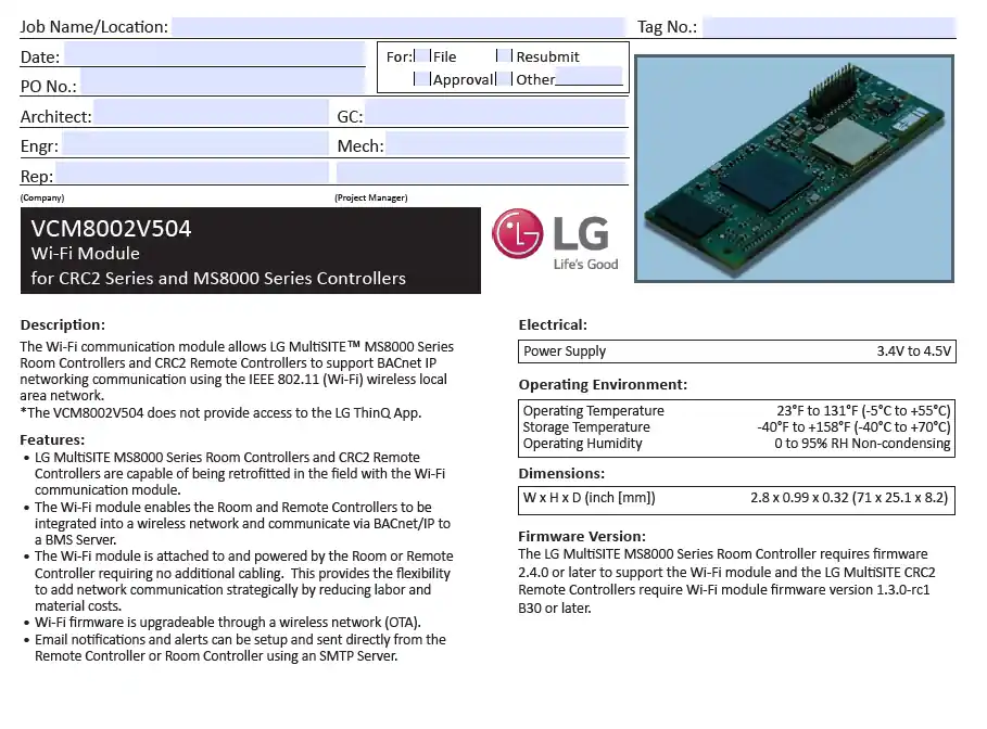 Lg VCM8002V504 Wi-Fi Accessory Card VCM8002V5031