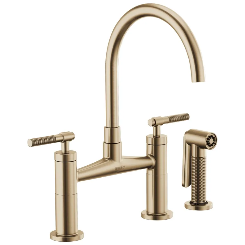 Delta Faucet 62543LF-GL Litze Bridge Faucet with Arc Spout and Knurled Handle