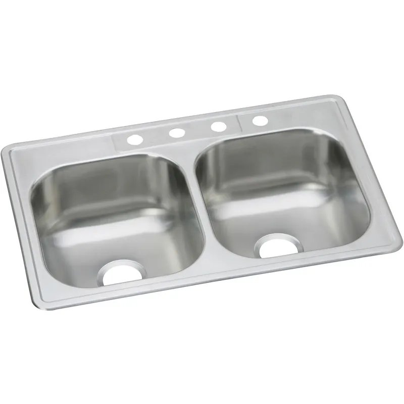 Elkay DSE233213 Dayton Stainless Steel 33 inches x 21-1/4 inches x 8-1/16 inches, Equal Double Bowl Drop-in Sink