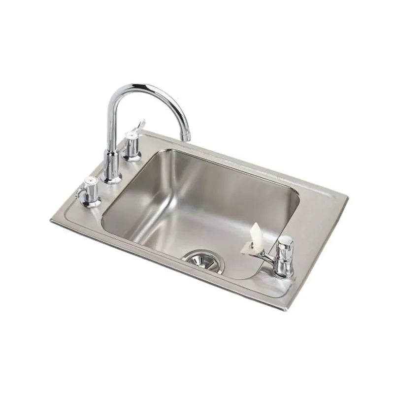 Elkay DRKR3119C Lustertone Classic Stainless Steel 31 inches x 19-1/2 inches x 7-5/8 inches 4-Hole Single Classroom Sink + Faucet/Bubbler Kit