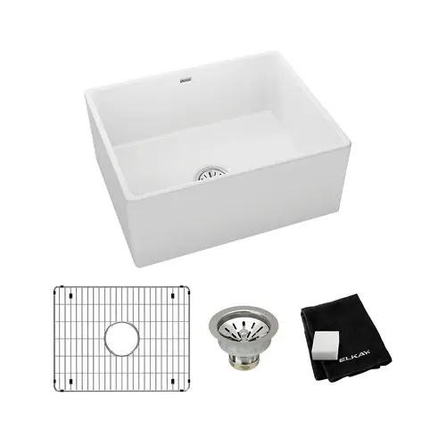 Elkay SWUF2520WHC Fireclay Single Bowl Farmhouse Sink Kit