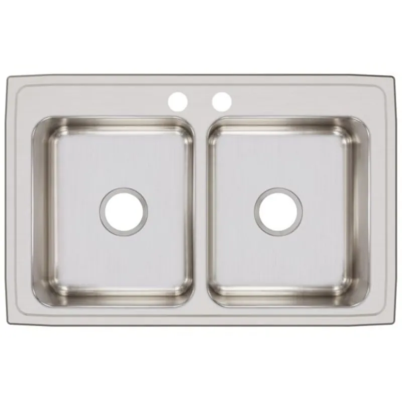 Elkay LR33212 Lustertone 33 x 21-1/4 in. 2 Hole Stainless Steel Double Bowl Drop-in Kitchen Sink