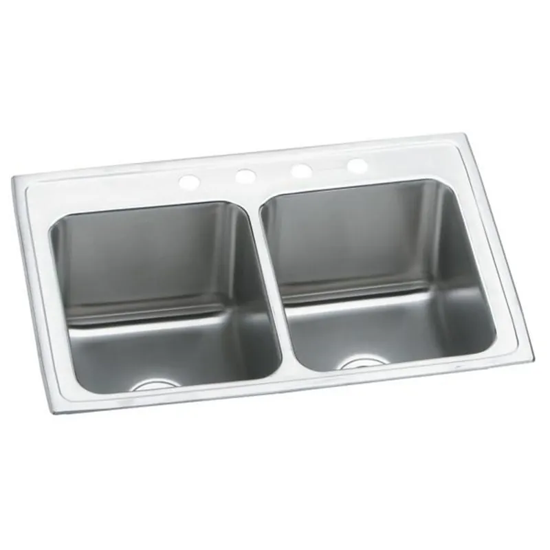 Elkay DLR2519103 Lustertone Classic Stainless Steel 25 inches x 19-1/2 inches x 10-1/8 inches 3-Hole Equal Double Bowl Drop-in Sink