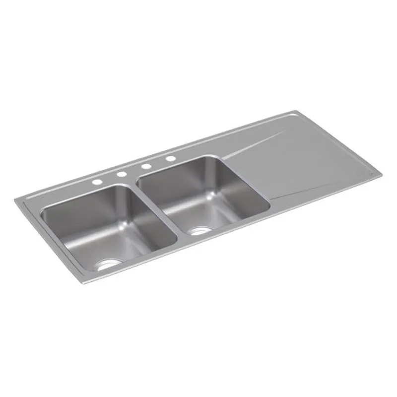 Elkay ILR4822L4 Lustertone Classic Stainless Steel 48 inches x 22 inches x 7-5/8 inches Equal Double Bowl Drop-in Sink with Drainboard