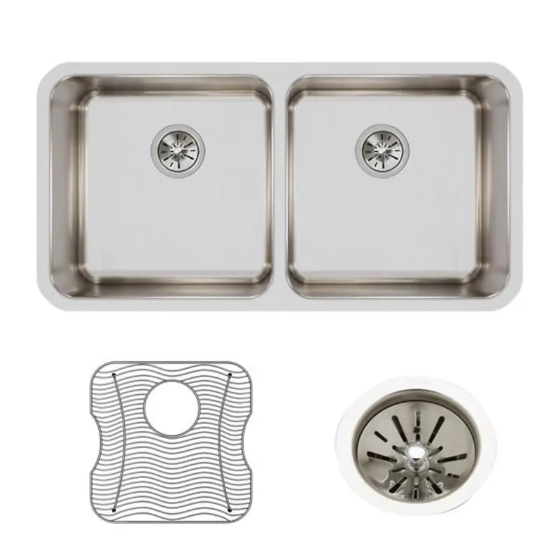 Elkay ELUH361710DBG Lustertone 35-3/4 x 18-1/2 No Hole Stainless Steel Double Bowl Undermount Kitchen Sink