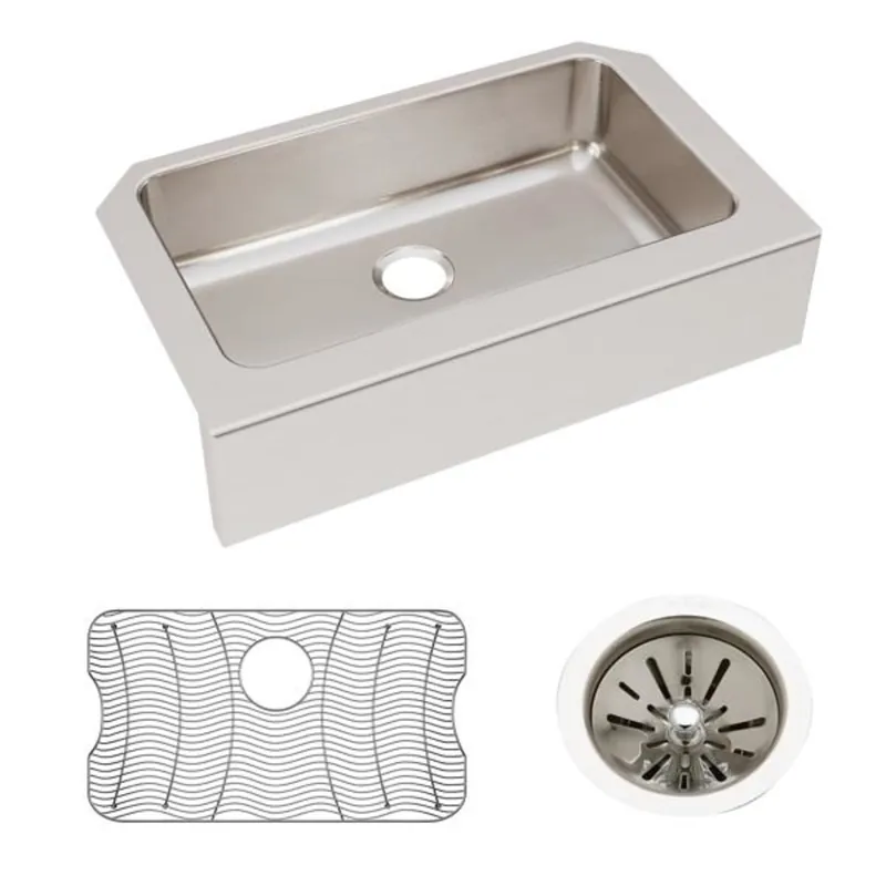 Elkay ELUHFS2816DBG Lustertone Classic Stainless Steel 33 inches x 20-1/2 inches x 8 inches Single Bowl Farmhouse Sink Kit