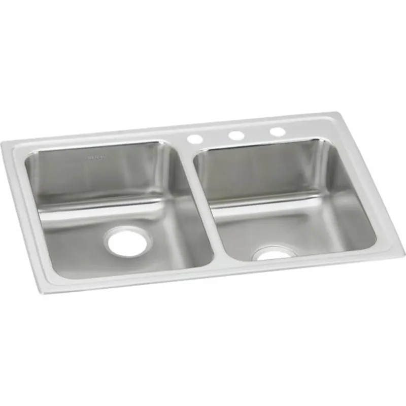 Elkay LR2503 Lustertone Classic Stainless Steel 33 Inches x 22 Inches x 7-7/8 Inches Offset Double Bowl Drop-in Sink