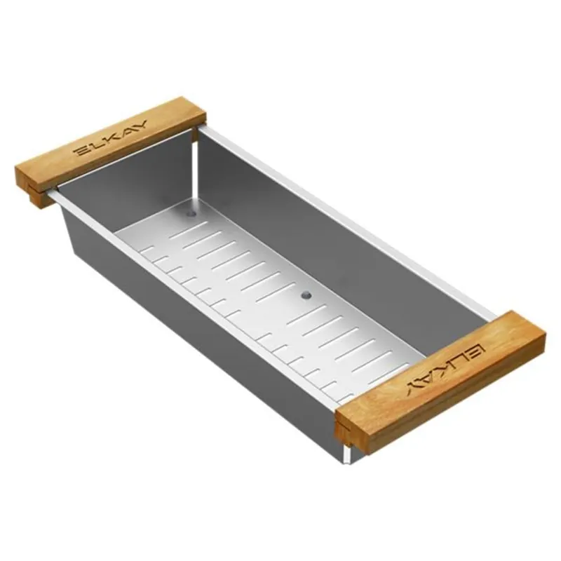 Elkay LKC0717SS Crosstown Stainless Steel and Wood Colander 16-7/8 inches x 6-3/4 inches x 3-1/8 inches