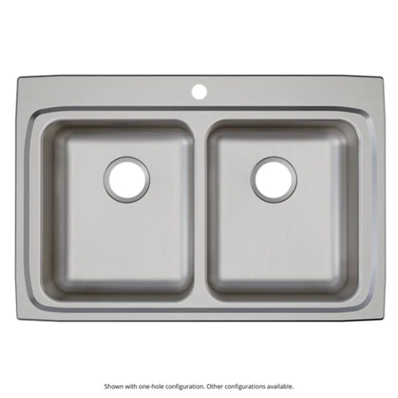 Elkay LRAD3322550 Lustertone Classic Stainless Steel 33 inches x 22 inches x 5-1/2 inches No Holes Double Bowl Drop-in ADA Sink