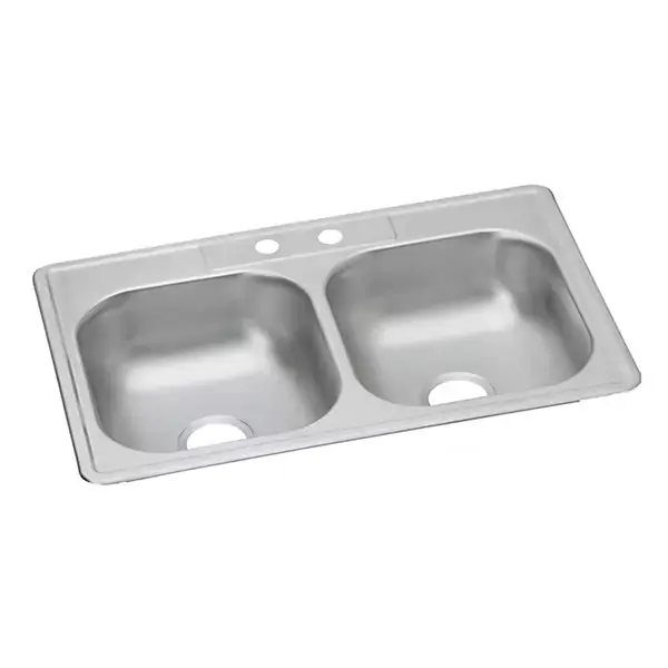 Elkay D233222 Dayton Stainless Steel 33 inches x 22 inches x 6-9/16 inches Equal Double Bowl Drop-in Sink
