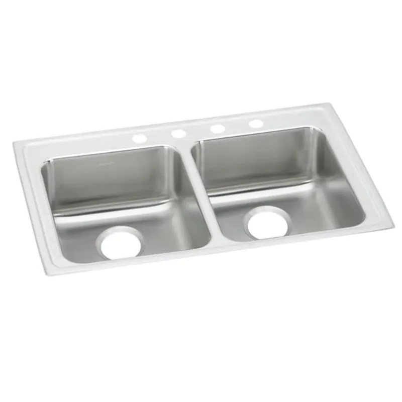 Elkay LRAD3321404 Lustertone Classic Stainless Steel 33 Inches x 21-1/4 Inches x 4 Inches 4-Hole Equal Double Bowl Drop-in ADA Sink