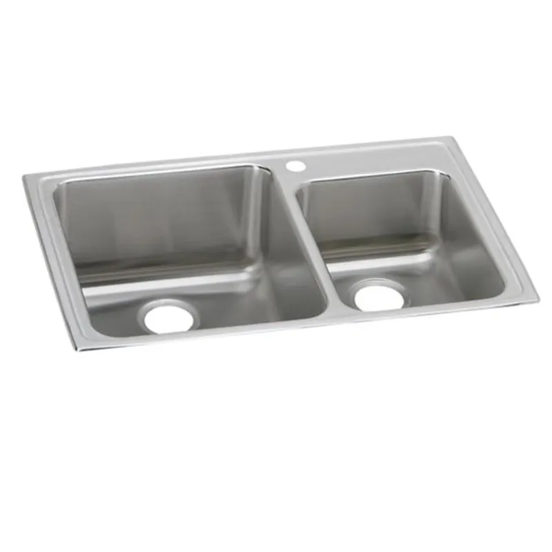 Elkay LFGR33221 Lustertone Classic Stainless Steel 33 inches x 22 inches x 10 inches 1-Hole 60/40 Double Bowl Drop-in Sink