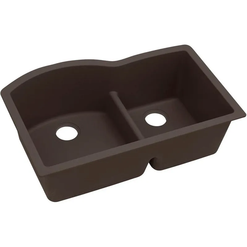 Elkay ELXHU3322RCN0 Quartz Luxe 33 inches x 22 inches x 10 inches Offset 60/40 Double Bowl Undermount Sink