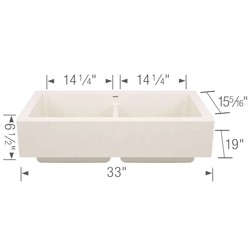 BLANCO 527409 Vintera Silgranit 33 inches 50/50 Double Bowl Apron-Front Farmhouse Sink