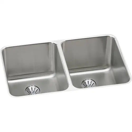 Elkay ELUH322010PD Lustertone Classic Stainless Steel 31-1/4 inches x 20 inches x 9-7/8 inches Double Bowl Undermount Sink with Perfect Drain