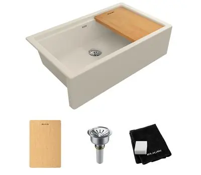 ELKAY ELXUFP362010PA0 Quartz Luxe 35-7/8 x 21-9/16 x 9 in. Quartz Single Bowl Apron Farmhouse Workstation Sink with Perfect Drain