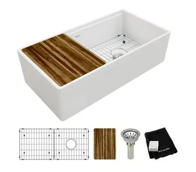 Elkay SWUF13620CBWH Farmhouse Sink 36 x 18-13/16 x 10-1/8 in. Fireclay Rectangle Single Bowl Workstation Sink Kit