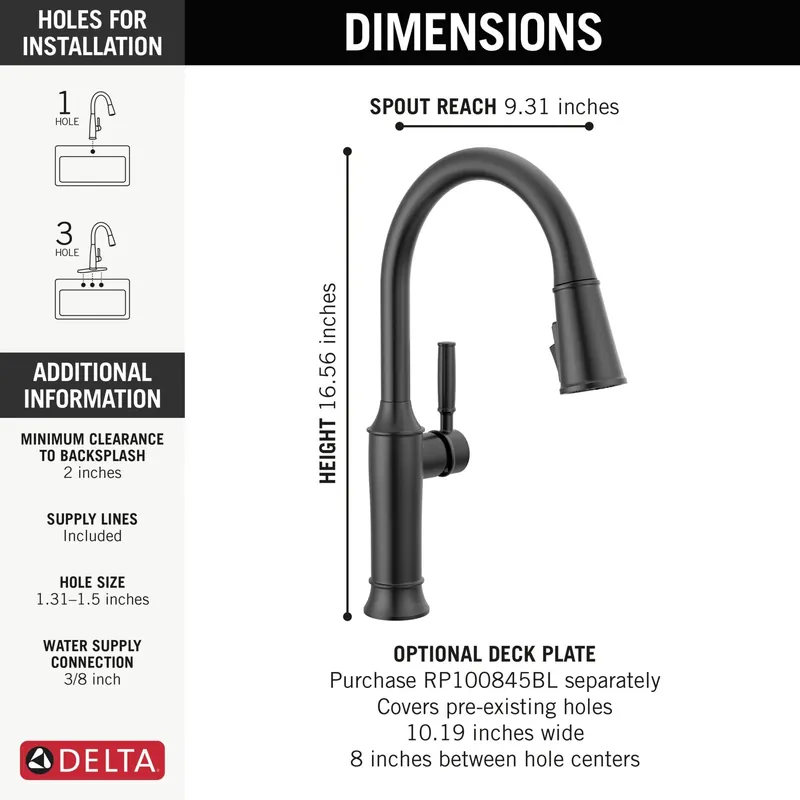 Delta Faucet 9184-BL-DST Renaldi Single Handle Pull-Down Kitchen Faucet