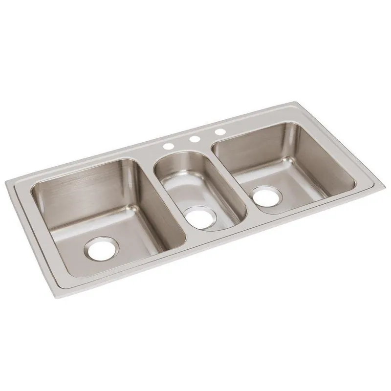 Elkay LGR43223 Lustertone 43 x 22 in. Stainless Steel Triple Bowl Drop-in Kitchen Sink