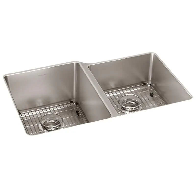 Elkay ELUH3120RTDBG Lustertone Iconix 18 Gauge Stainless Steel 31-1/4 x 20-1/2 x 9 Double Bowl Undermount Sink Kit