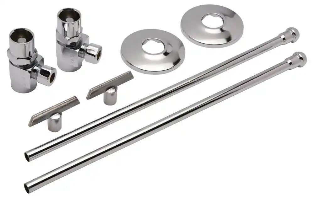Zurn ZH8822-XL-LRLK-PC Two Heavy-Duty Angle Stops with Loose Key 12 Flexible Risers Steel Flanges 1/2 IPS and 3/8 OD